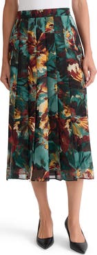 KASPER Pleated Floral Midi Skirt