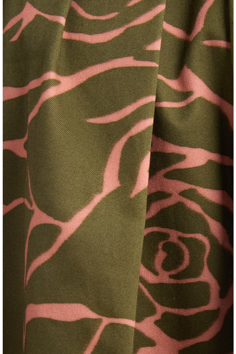 Soni Giant Couture Rose Print Pleated Cotton Poplin A-Line Midi Skirt, Alternate, color, KHAKI