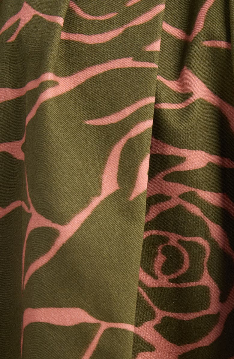 Dries Van Noten Soni Giant Couture Rose Print Pleated Cotton Poplin A-Line Midi Skirt, Alternate, color, Khaki