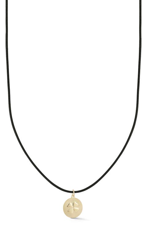 14k Gold Clover Pendant Cord Necklace
