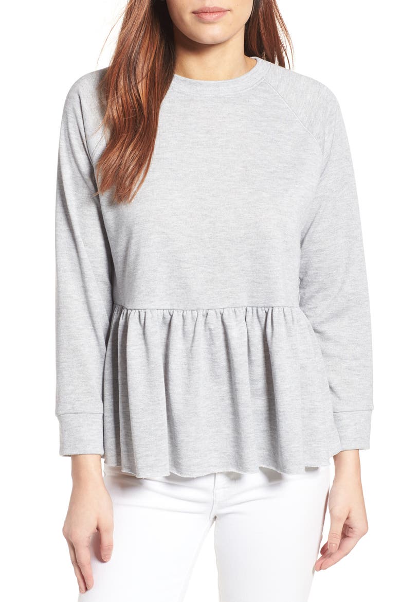 Peplum Sweatshirt, Main, color, HEATHER LIGHT GREY