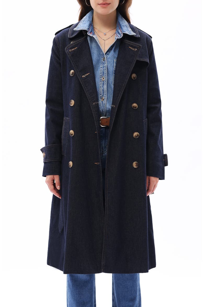 Double Breasted Denim Trench Coat, Alternate, color, DARK BLUE