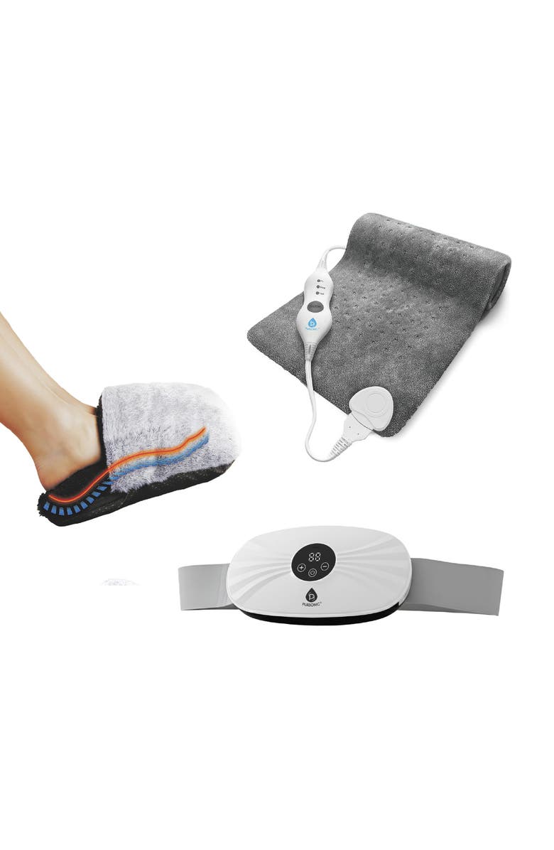 PURSONIC Ultra Plush Heated Foot Warmer, Stomach & Back Massager, and XL Microplush Heating Pad, Main, color, Multicolor