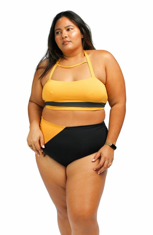 Mary Mercedes Cali Super High Waisted Bikini Bottom in Black And Mustard Yellow  product
