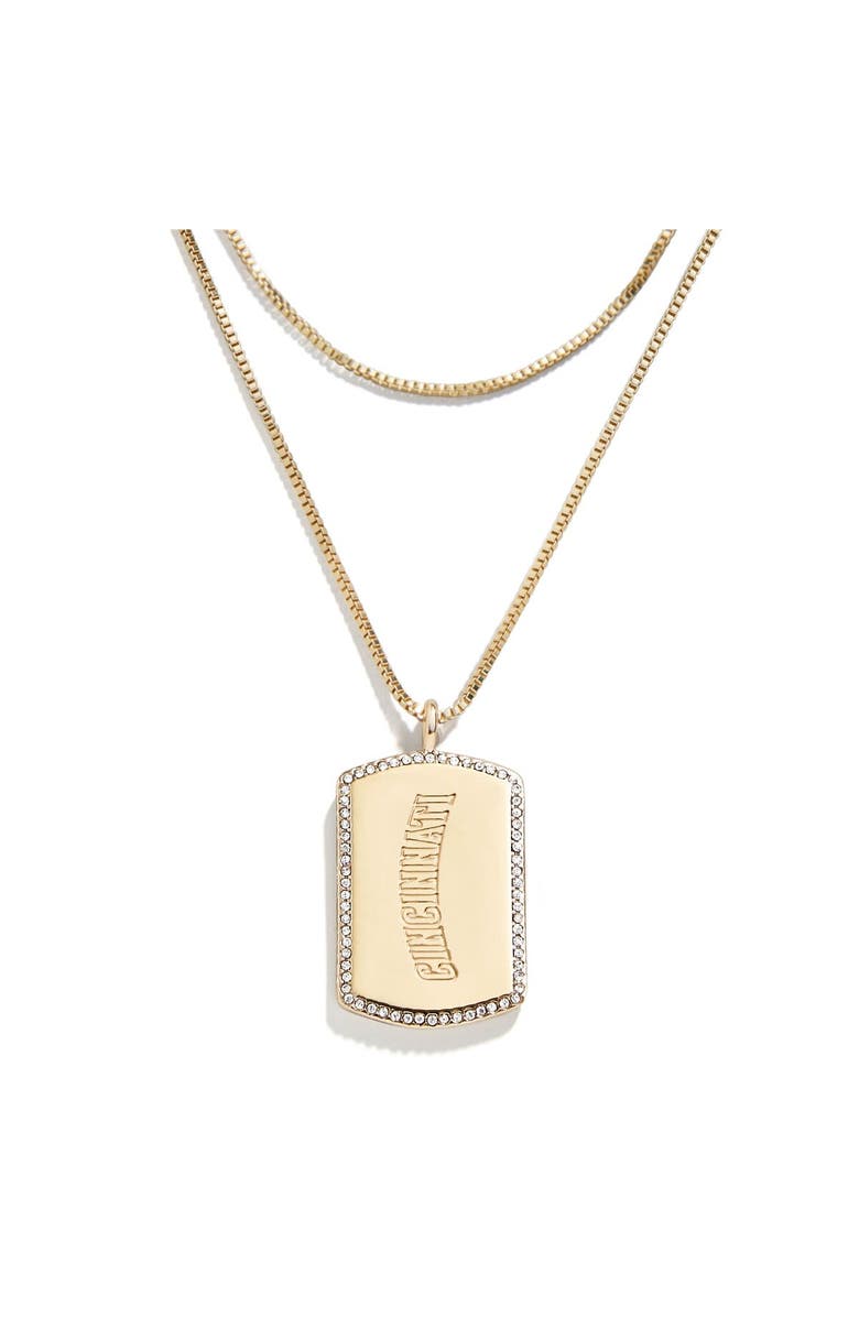 WEAR by Erin Andrews x Baublebar Cincinnati Reds Dog Tag Necklace, Main, color, Gold