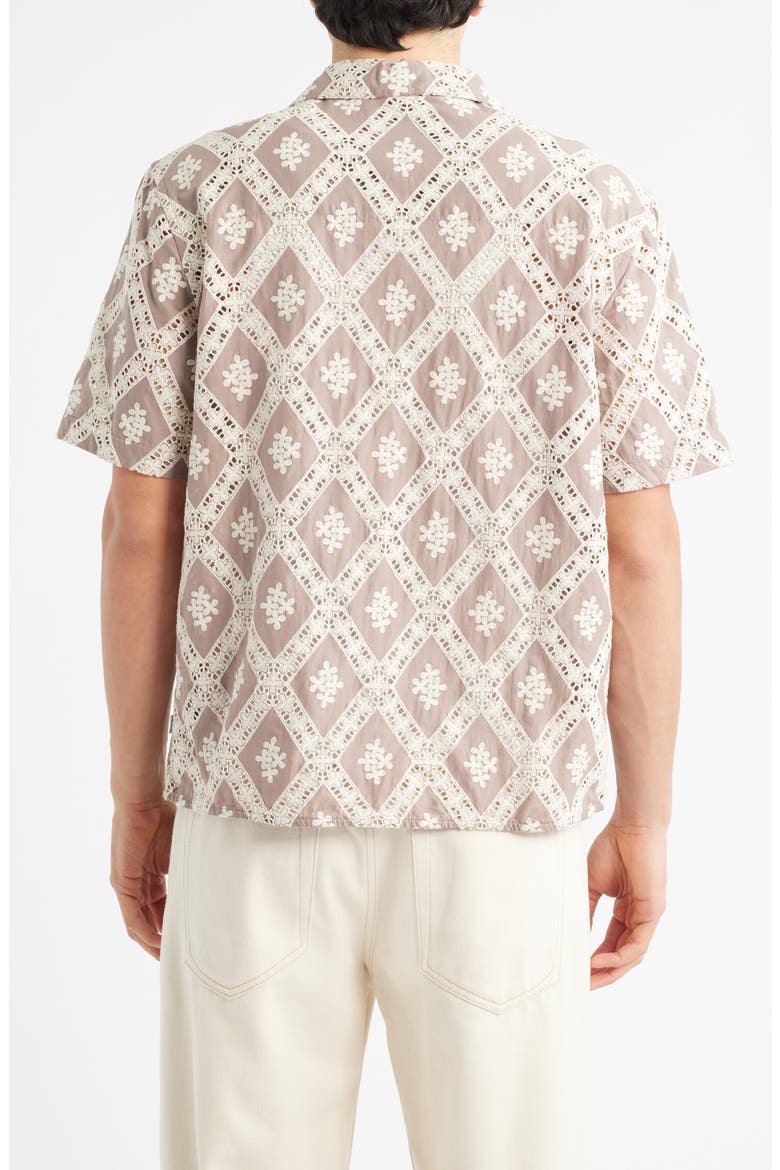 Didcot Diamond Lace Inset Button-Up Camp Shirt, Alternate, color, TAUPE / ECRU