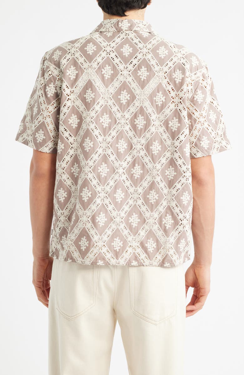 Wax London Didcot Diamond Lace Inset Button-Up Camp Shirt, Alternate, color, Taupe / Ecru