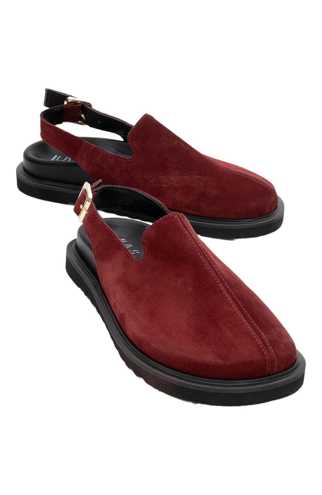 Laby Leather Clogs, Alternate, color, Burgundy Suede Leather