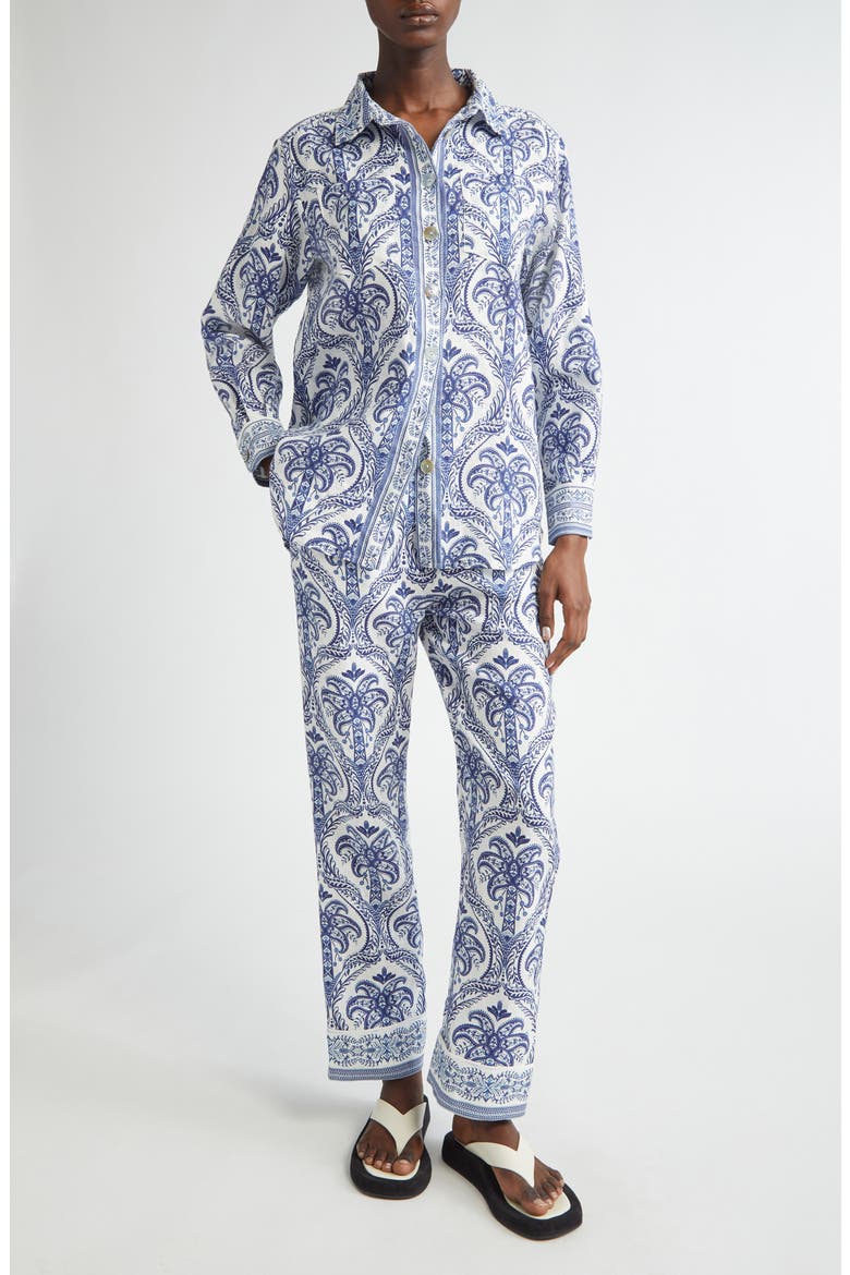 Tropical Print Linen Blend Button-Up Shirt, Alternate, color, OFF-WHITE