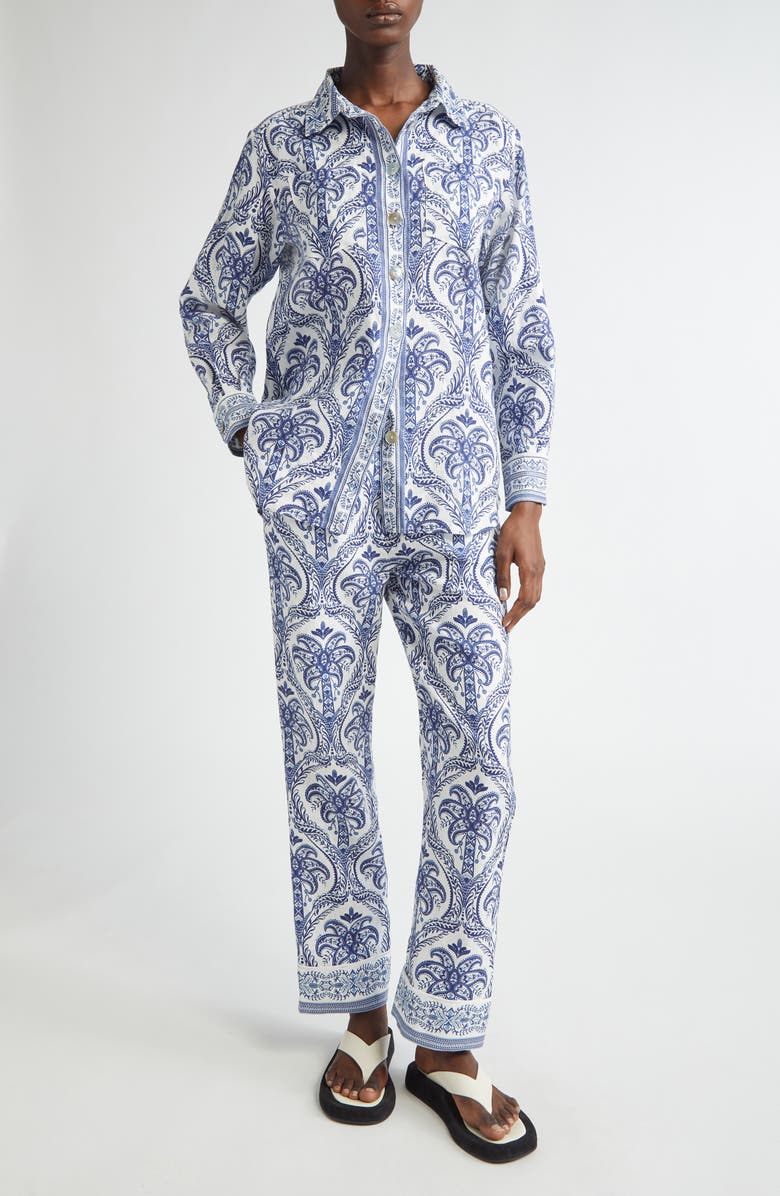 Tropical Print Linen Blend Pants