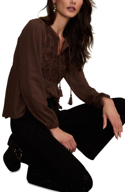 Lucky Brand Floral Embroidered Peplum Top In Brown