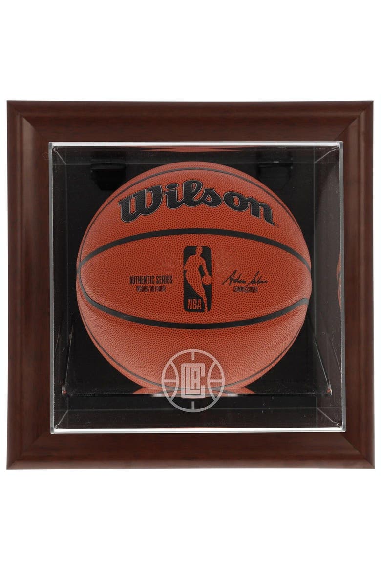 LA Clippers Brown Framed Wall-Mountable Team Logo Basketball Display Case, Main, color, Brown