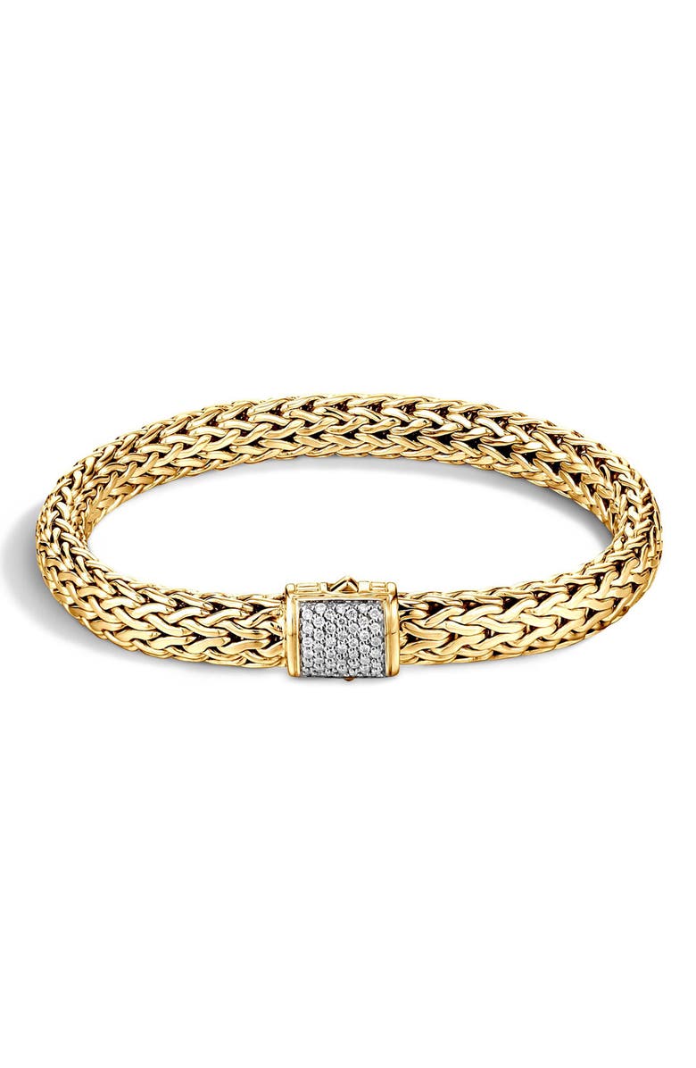 John Hardy Classic Chain Diamond & 18K Gold Medium Bracelet, Main, color, 