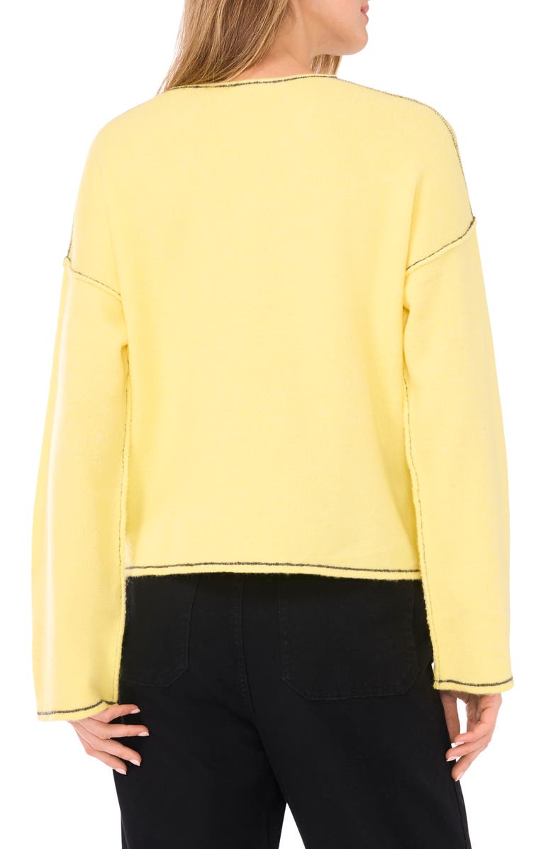 Vince Camuto Contrast Detail V-Neck Sweater, Alternate, color, Yellow Pear