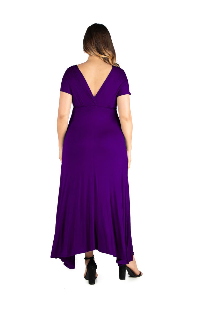 24seven Comfort Apparel Empire Waist V-Neck Maxi Dress, Alternate, color, Purple