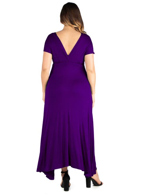 24seven Comfort Apparel Empire Waist V-neck Maxi Dress In Purple