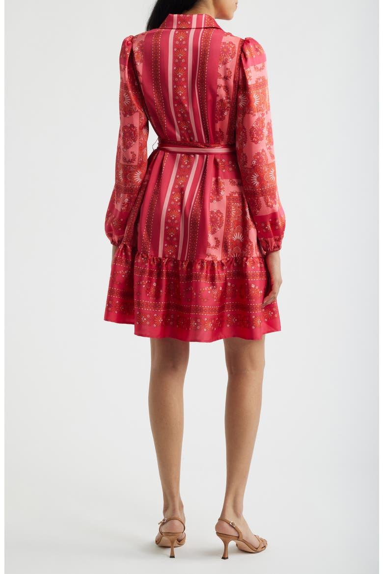 Long Sleeve Belted Minidress, Alternate, color, GRENADINE MULTI