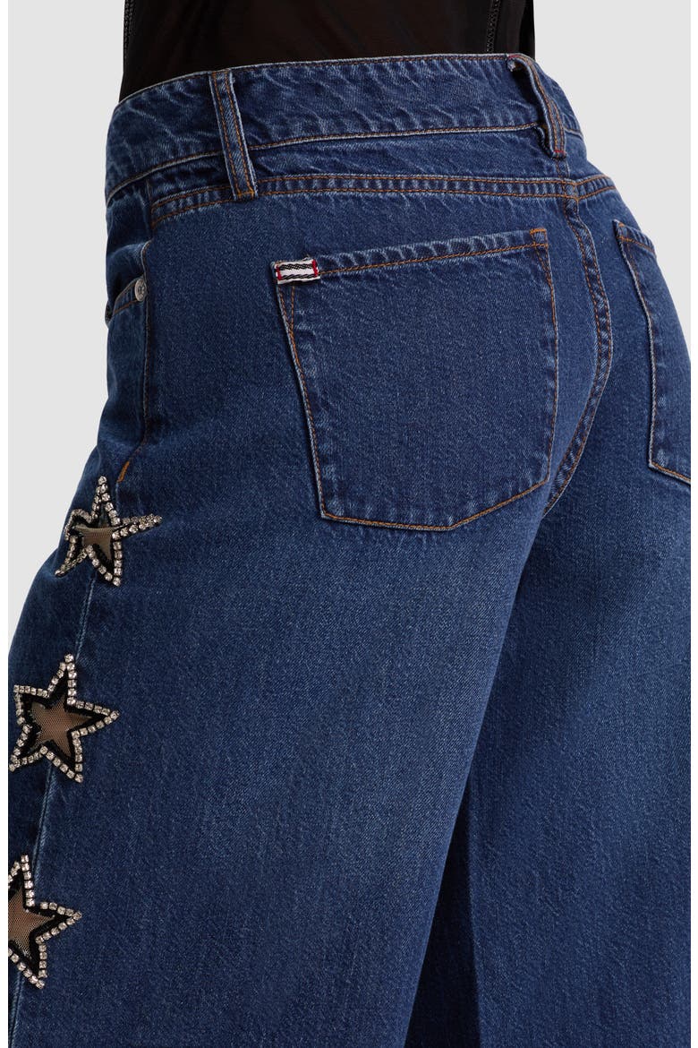 Amazing Embellished Star Cutout Wide Leg Jeans, Alternate, color, DARK RINSE