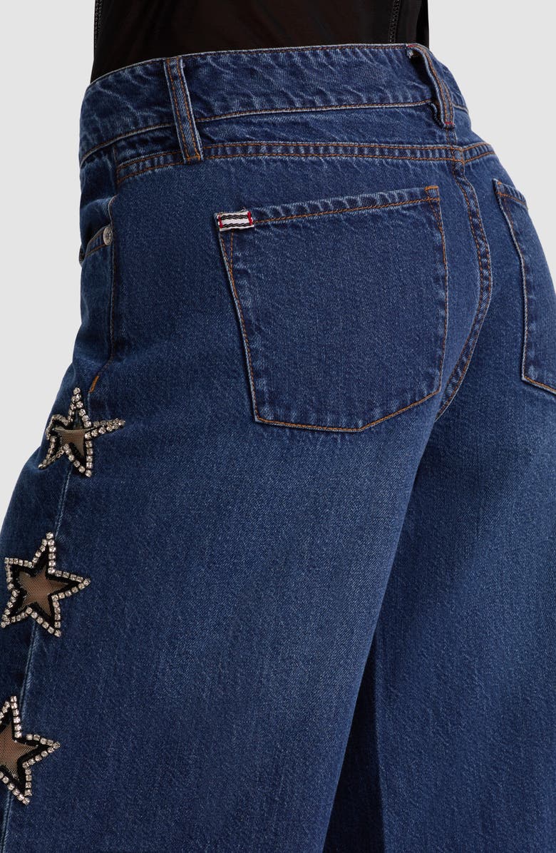 Alice + Olivia Amazing Embellished Star Cutout Wide Leg Jeans, Alternate, color, Dark Rinse