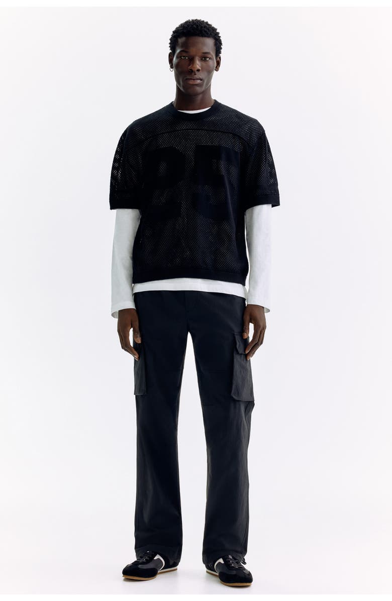 H&M Regular Fit Nylon Cargo Trousers, Main, color, Black
