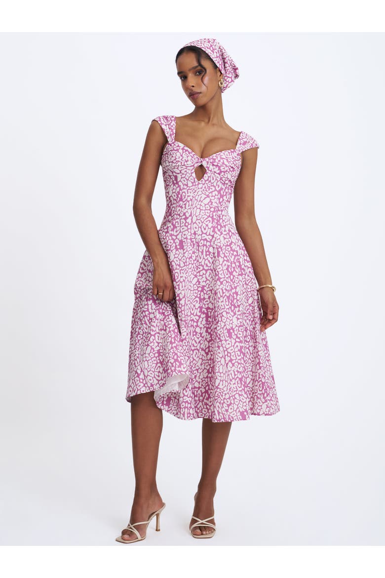 Wynonna Cheetah Linen Keyhole Midi Dress, Alternate, color, Mauve