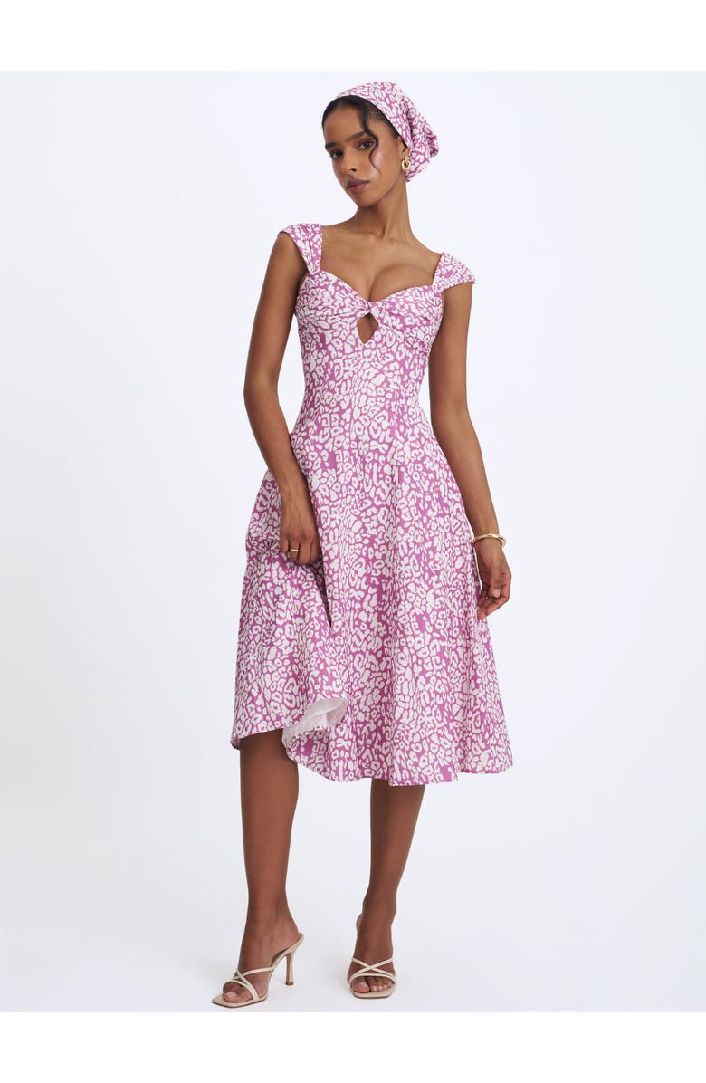 Miss Circle Wynonna Cheetah Linen Keyhole Midi Dress, Alternate, color, Mauve