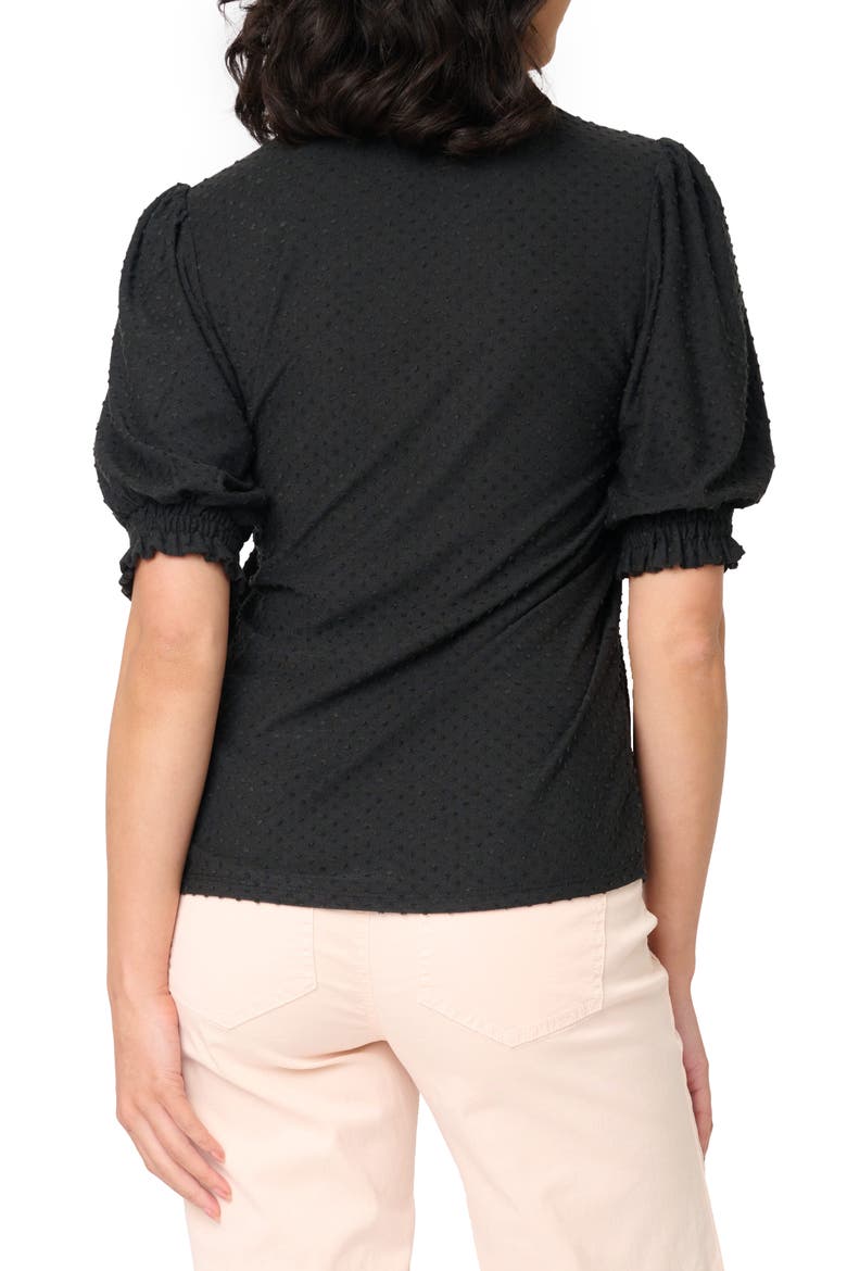 Clip Dot Puff Sleeve Top, Alternate, color, BLACK