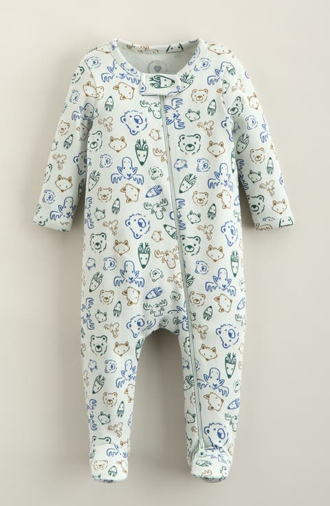 Print Zip Cotton Footie