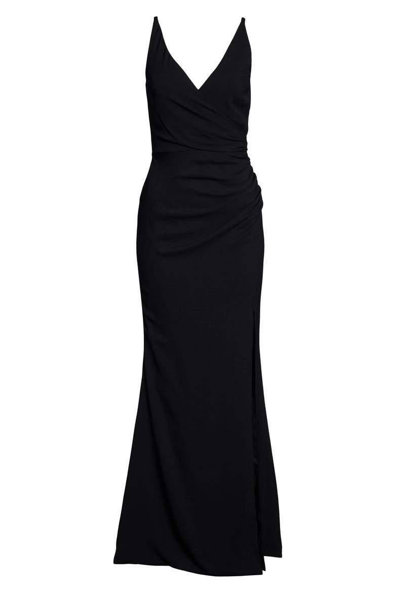 Jordan Ruched Side Slit Gown, Alternate, color, BLACK