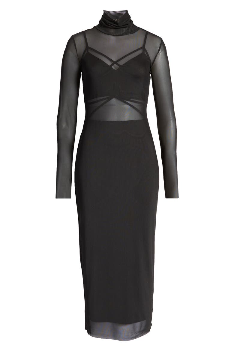 Long Sleeve Mesh Body-Con Dress, Alternate, color, NOIR
