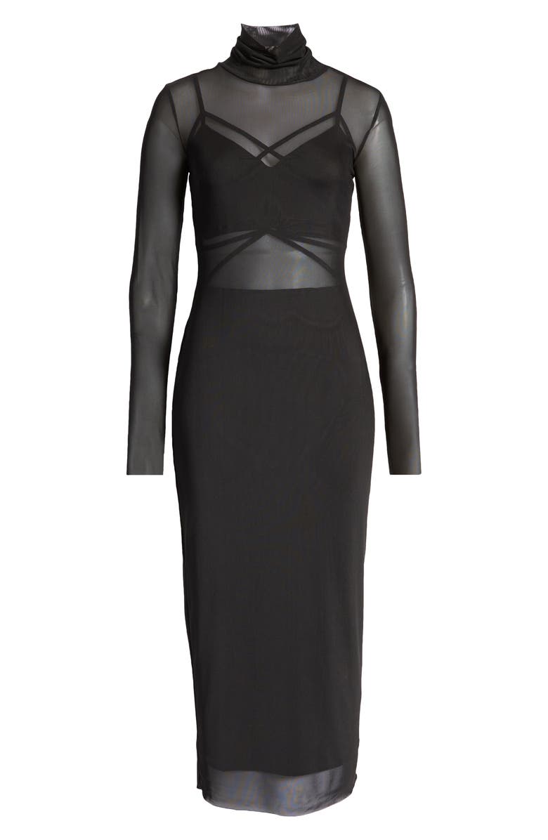 AFRM Long Sleeve Mesh Body-Con Dress, Alternate, color,