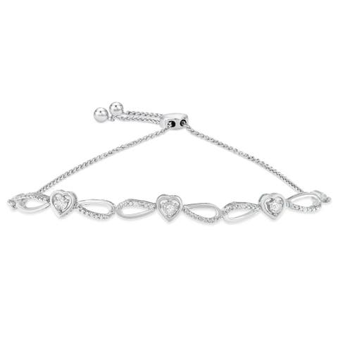 Silver Diamond Accent Heart and Infinity Adjustable Bolo Bracelet