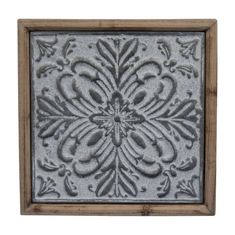 Whitewashed Tin Tile with Wood Frame Wall Decor