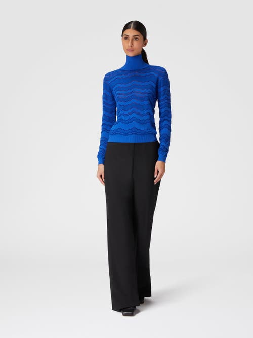 Shop Missoni Viscose And Wool Turtleneck With Tone-on-tone Zigzag In Blue