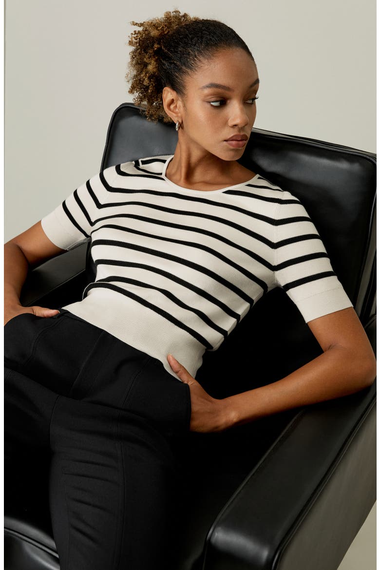 Silk Striped Cropped Knit Top, Alternate, color, White With Black Stripes
