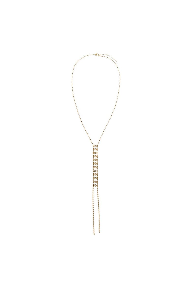Beaded Ball Bezeled Lariat Necklace, Alternate, color, Gold