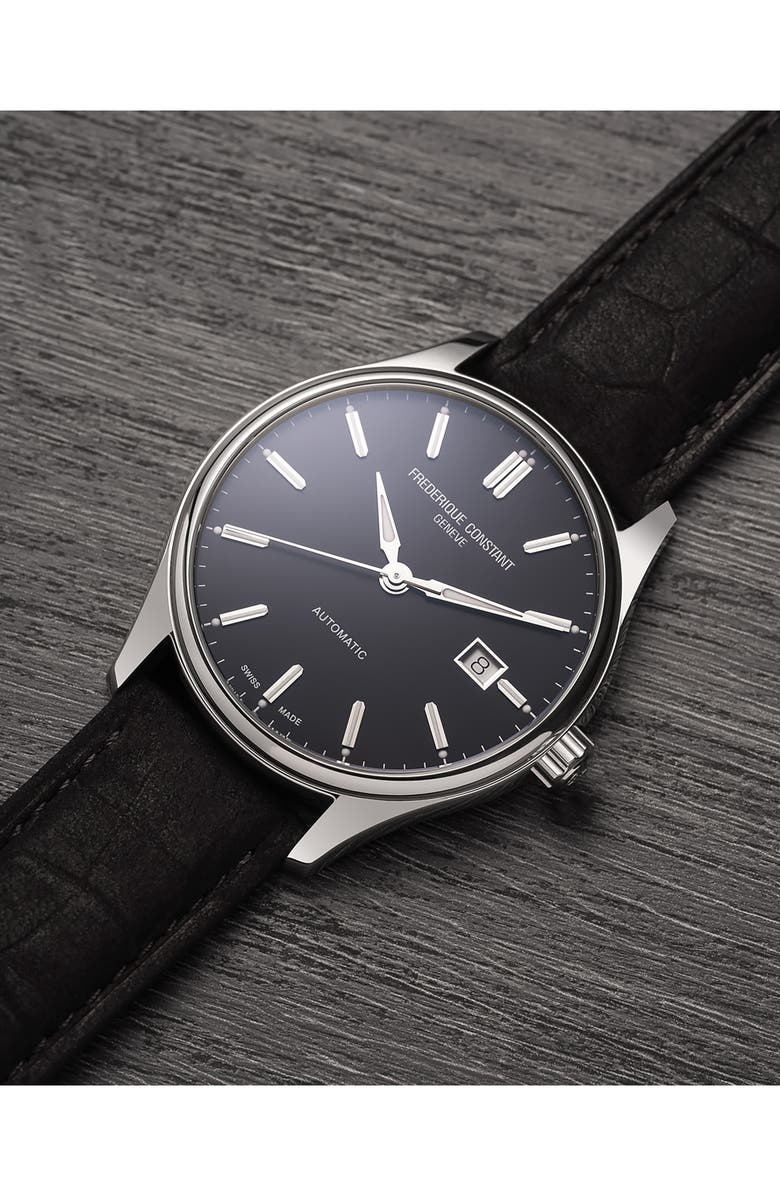 FREDERIQUE CONSTANT Classics Index Automatic Leather Strap Watch, 40mm, Alternate, color, Silver-Tone