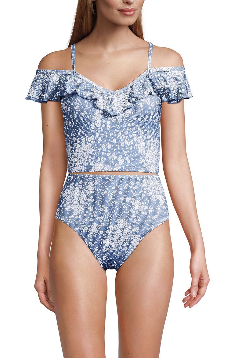 Pique Ruffle Tankini Top and High Waisted Bottom Swimsuit Set, Alternate, color, Dusk Sky Meadow Ditsy Floral