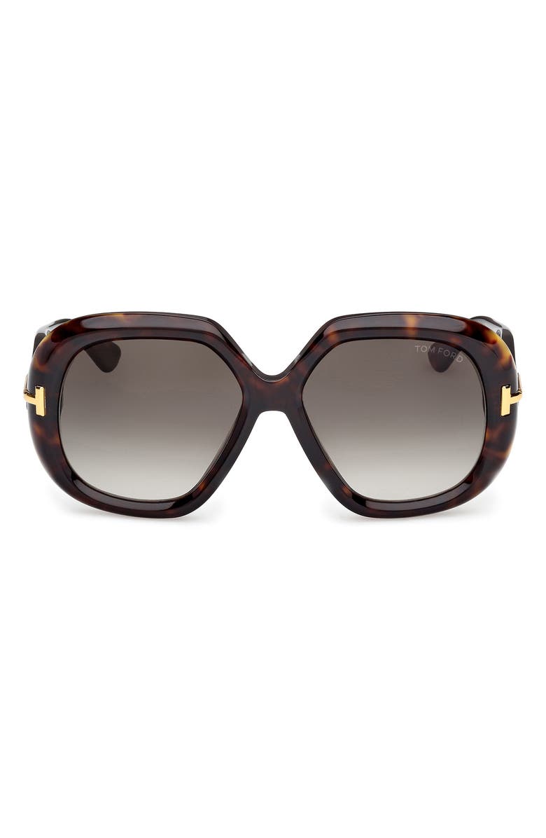 TOM FORD 56mm Geometric Sunglasses, Main, color, Dark Havana / Gradient Smoke