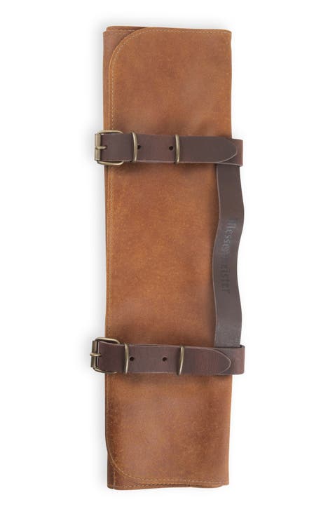 Vintage Leather Amber 7 Pocket Knife Roll