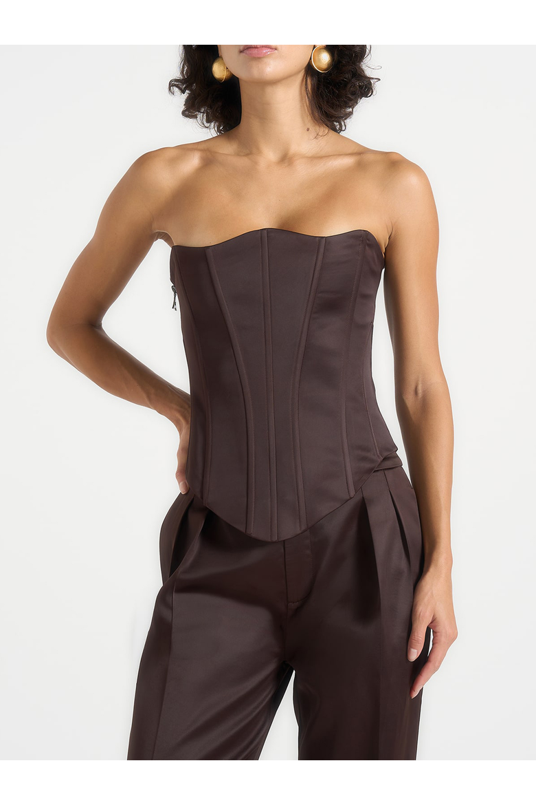 Scarlett Satin Lace Up Corset, Main, color, Brown