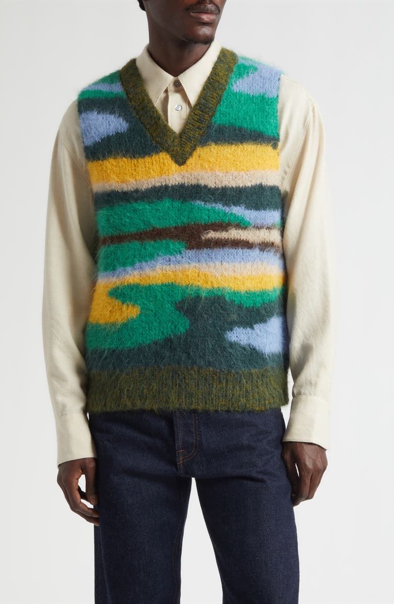 The Elder Statesman Topo Jacquard Suri Alpaca Blend Sweater Vest, Main, color, Green Multi