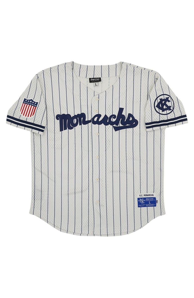RINGS & CRWNS Men's Rings & Crwns #5 Cream Kansas City Monarchs Mesh Button-Down Replica Jersey, Alternate, color, 