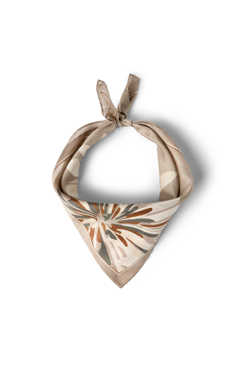 Bloom print pongee foulard, Main, color, Khaki