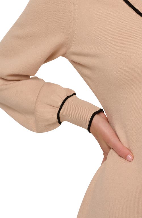 Adrianna Papell Collared Long Sleeve Twofer Sweater Dress In Neutral