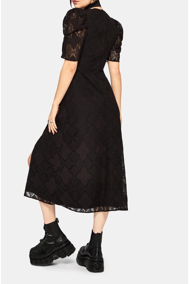 Zephyr Crossed Lace V-Neck Midi Dress, Alternate, color, Black