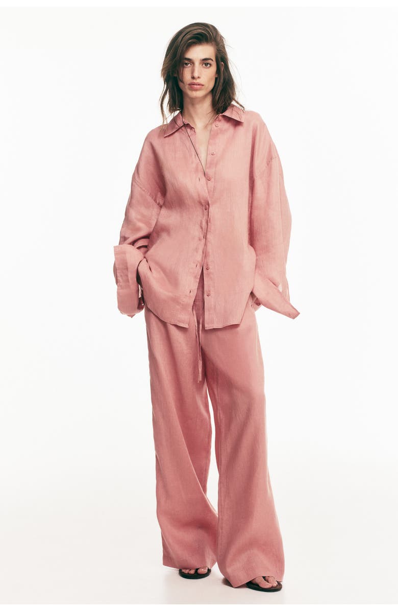 H&M Oversized Linen Shirt, Alternate, color, Dusty Pink