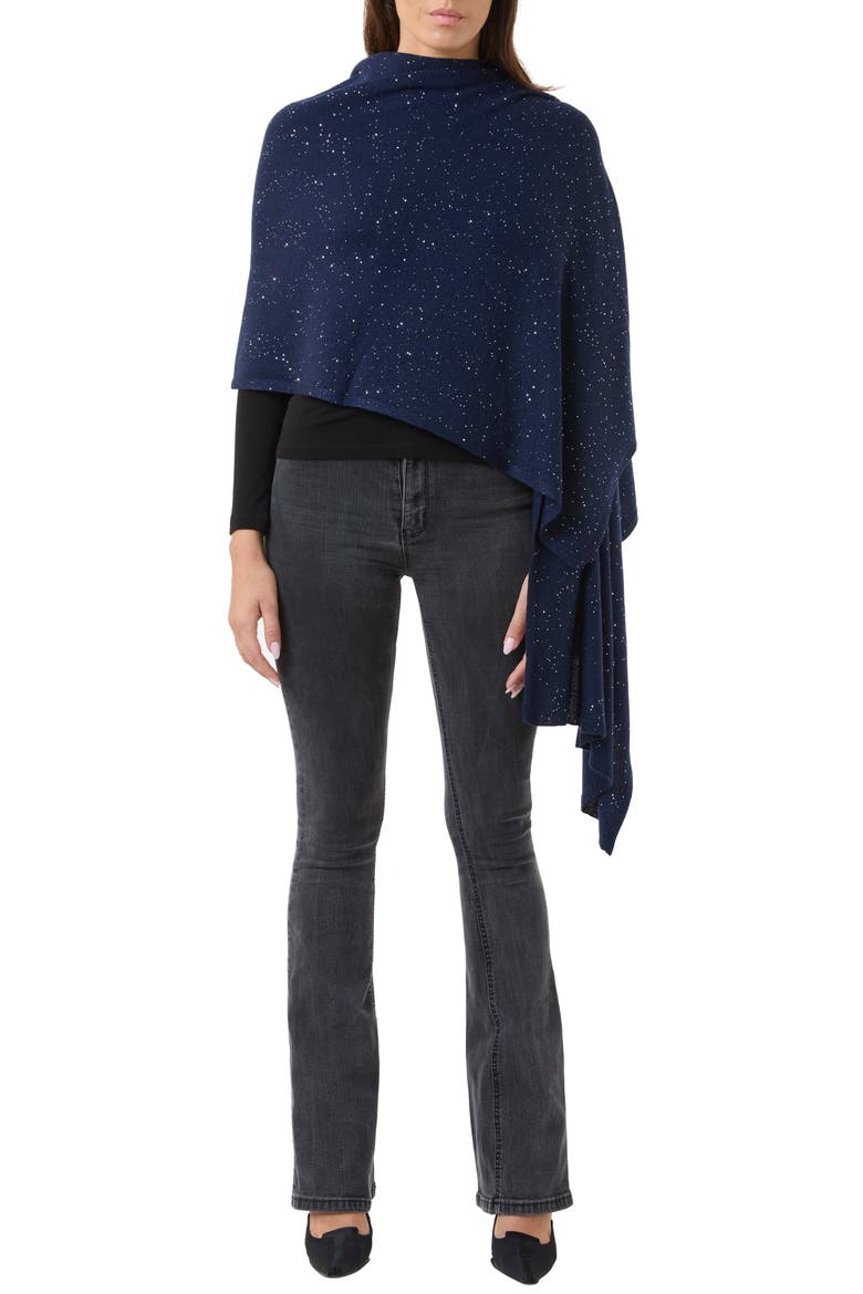 Sequin Wool & Cashmere Blend Wrap, Alternate, color, NAVY
