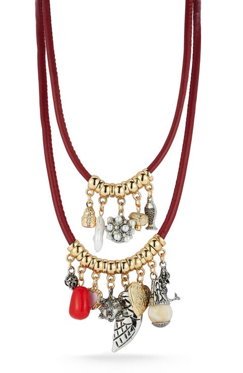 Faux Pearl & Mixed Charm Set of 2 Layered Necklaces