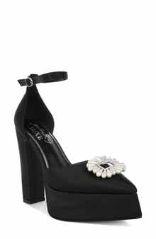 LONDON RAG Maeissa Pearly Brooch Ankle Strap Platform Pump
